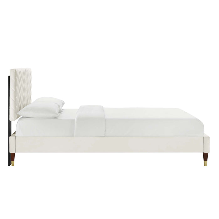 Leah Chevron Tufted Performance Velvet Queen Platform Bed