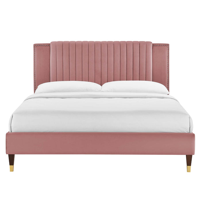 Zahra Channel Tufted Performance Velvet Queen Platform Bed