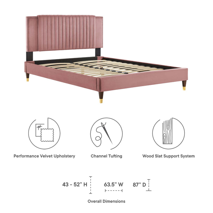 Zahra Channel Tufted Performance Velvet Queen Platform Bed