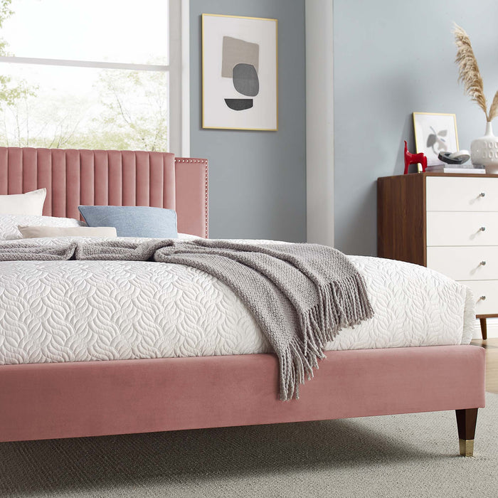 Zahra Channel Tufted Performance Velvet Queen Platform Bed