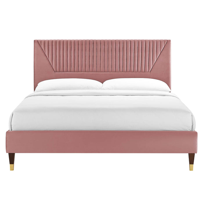 Yasmine Channel Tufted Performance Velvet Queen Platform Bed