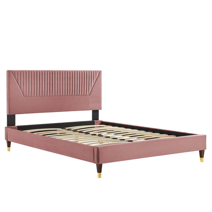 Yasmine Channel Tufted Performance Velvet Queen Platform Bed