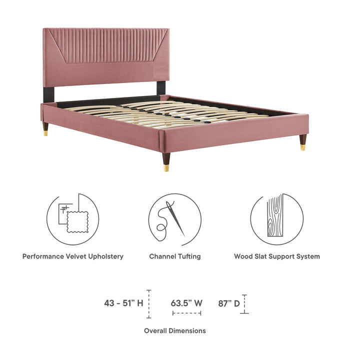 Yasmine Channel Tufted Performance Velvet Queen Platform Bed