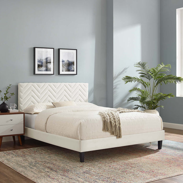 Leah Chevron Tufted Performance Velvet Queen Platform Bed