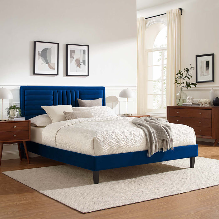 Sofia Channel Tufted Performance Velvet Queen Platform Bed