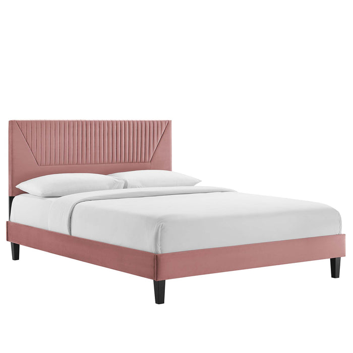 Yasmine Channel Tufted Performance Velvet Queen Platform Bed