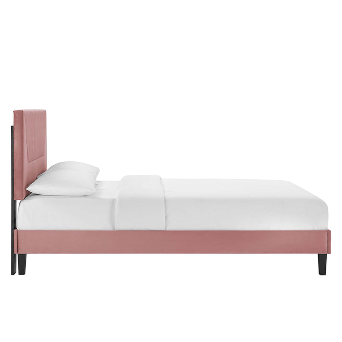 Yasmine Channel Tufted Performance Velvet Queen Platform Bed