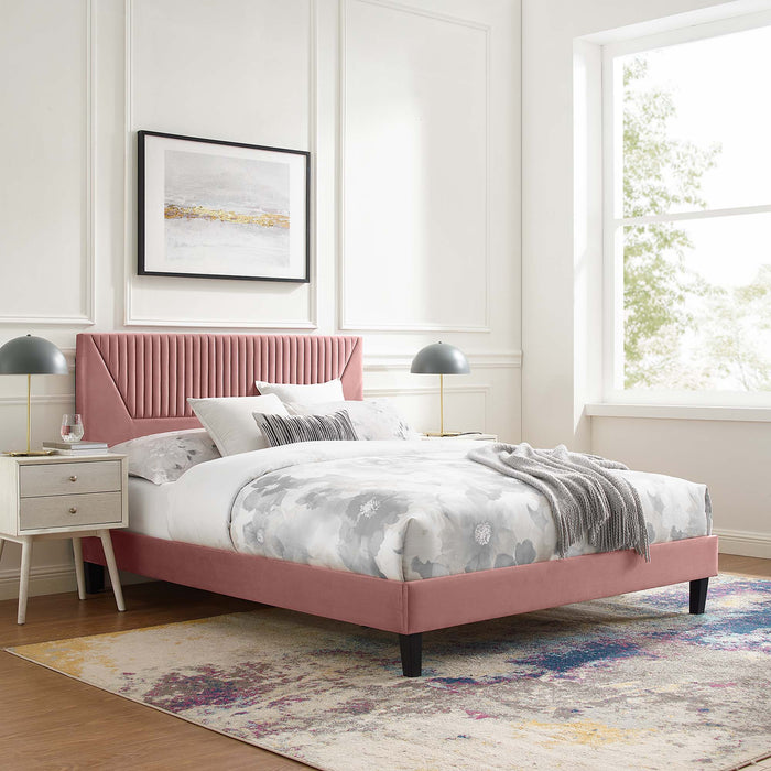 Yasmine Channel Tufted Performance Velvet Queen Platform Bed