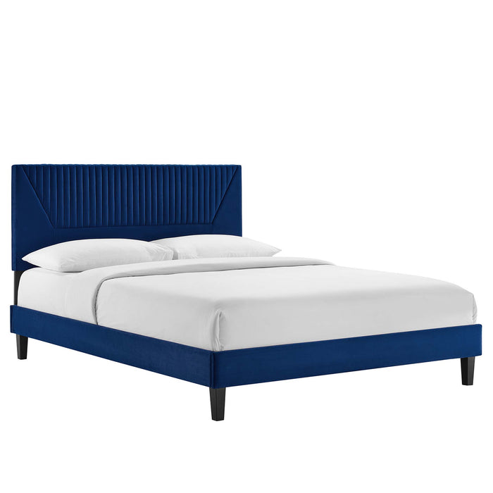 Yasmine Channel Tufted Performance Velvet Queen Platform Bed