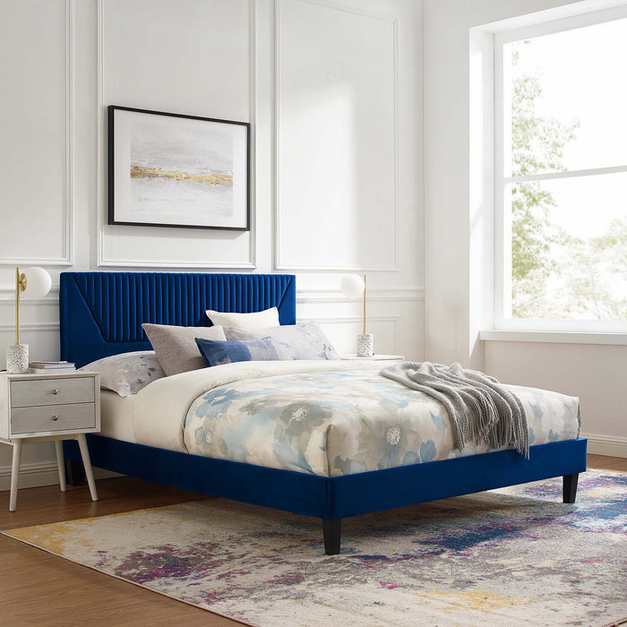 Yasmine Channel Tufted Performance Velvet Queen Platform Bed