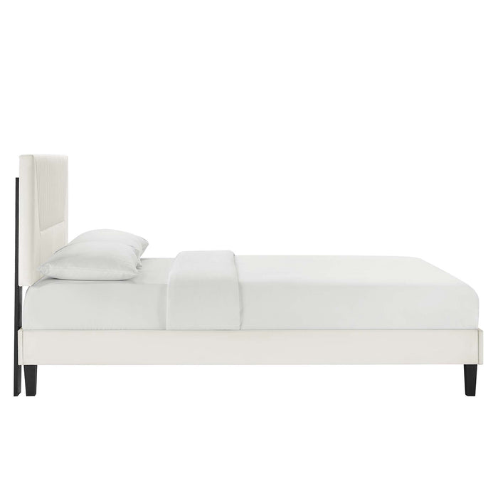 Yasmine Channel Tufted Performance Velvet Queen Platform Bed