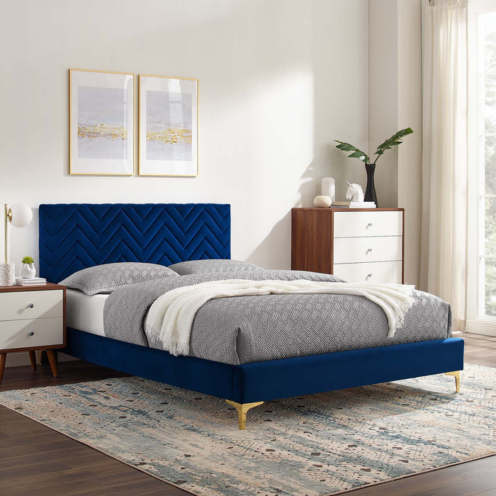 Leah Chevron Tufted Performance Velvet Queen Platform Bed