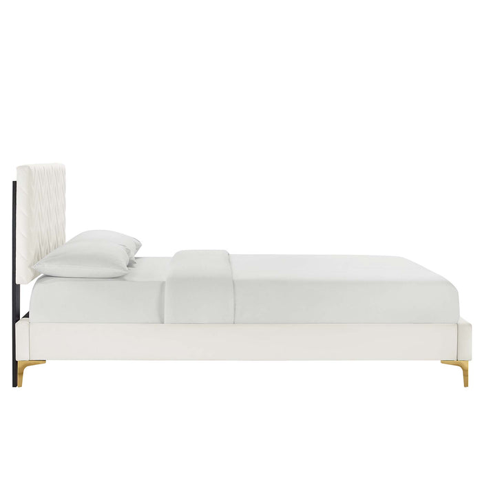 Leah Chevron Tufted Performance Velvet Queen Platform Bed