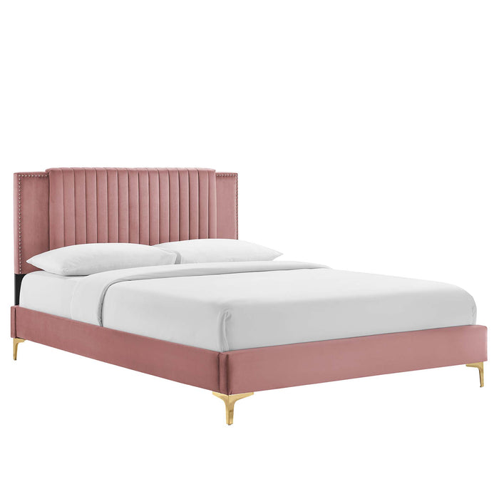 Zahra Channel Tufted Performance Velvet Queen Platform Bed