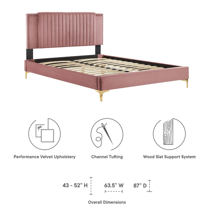 Zahra Channel Tufted Performance Velvet Queen Platform Bed