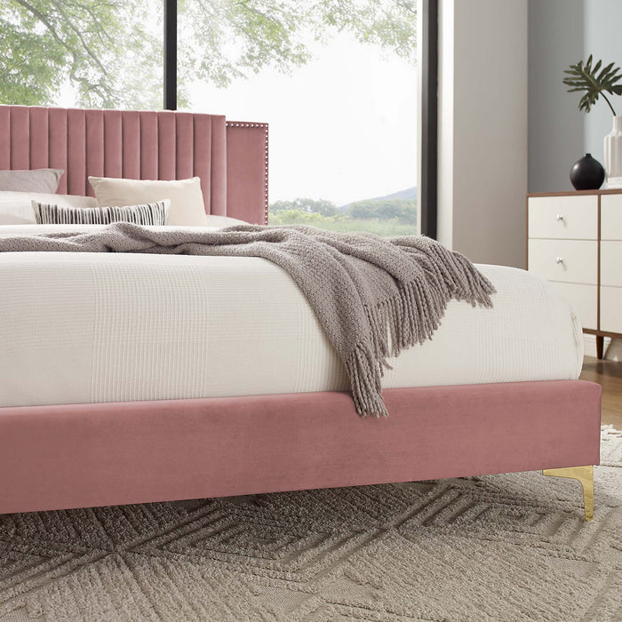 Zahra Channel Tufted Performance Velvet Queen Platform Bed