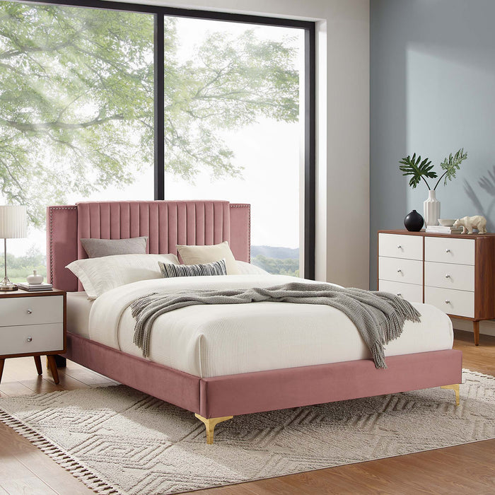 Zahra Channel Tufted Performance Velvet Queen Platform Bed