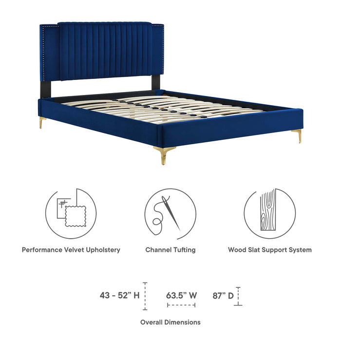 Zahra Channel Tufted Performance Velvet Queen Platform Bed