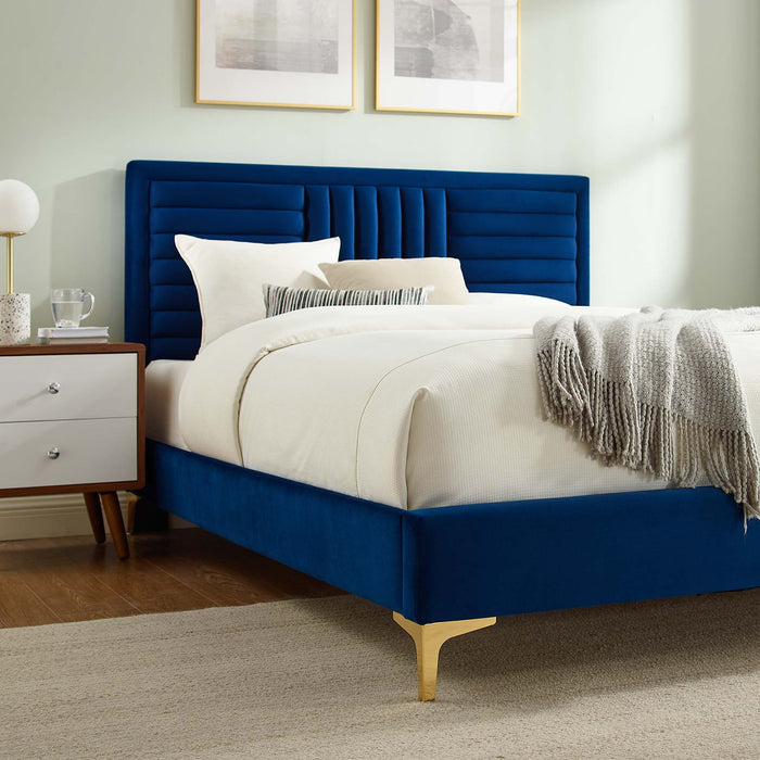 Sofia Channel Tufted Performance Velvet Queen Platform Bed