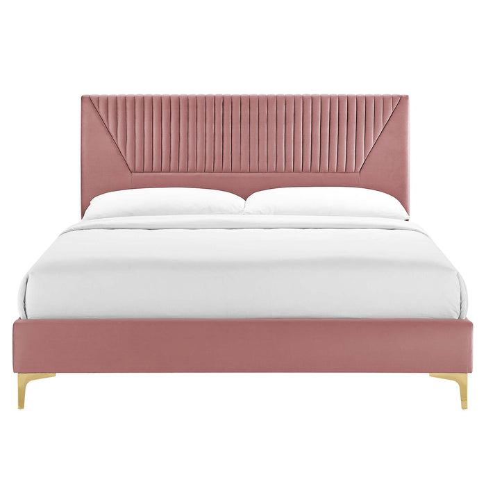 Yasmine Channel Tufted Performance Velvet Queen Platform Bed