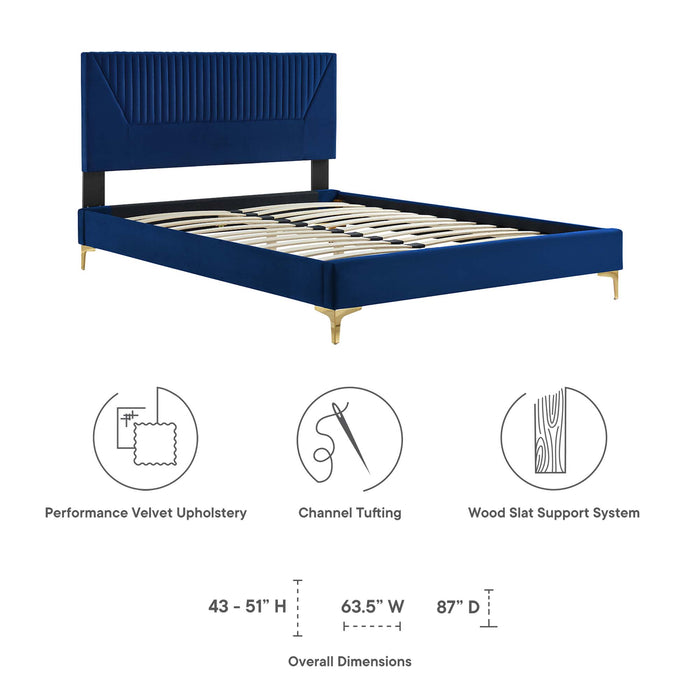 Yasmine Channel Tufted Performance Velvet Queen Platform Bed