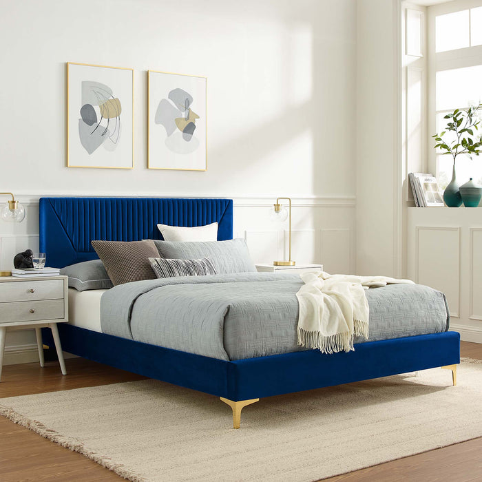 Yasmine Channel Tufted Performance Velvet Queen Platform Bed