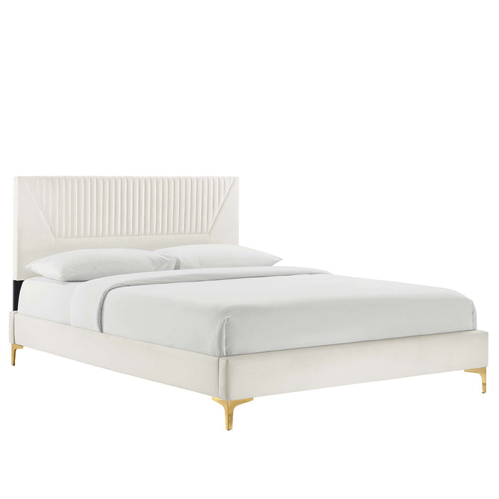 Yasmine Channel Tufted Performance Velvet Queen Platform Bed