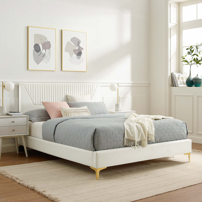 Yasmine Channel Tufted Performance Velvet Queen Platform Bed