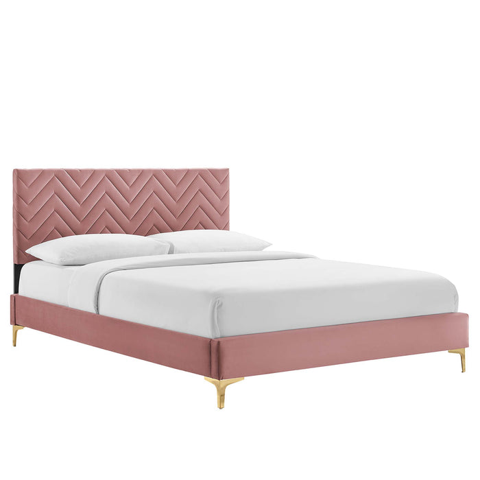 Leah Chevron Tufted Performance Velvet Twin Platform Bed