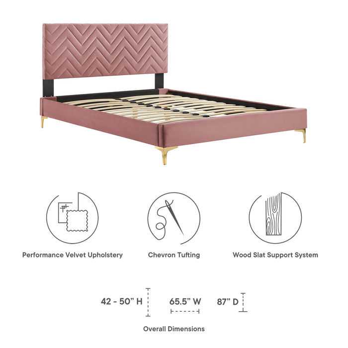 Leah Chevron Tufted Performance Velvet Twin Platform Bed