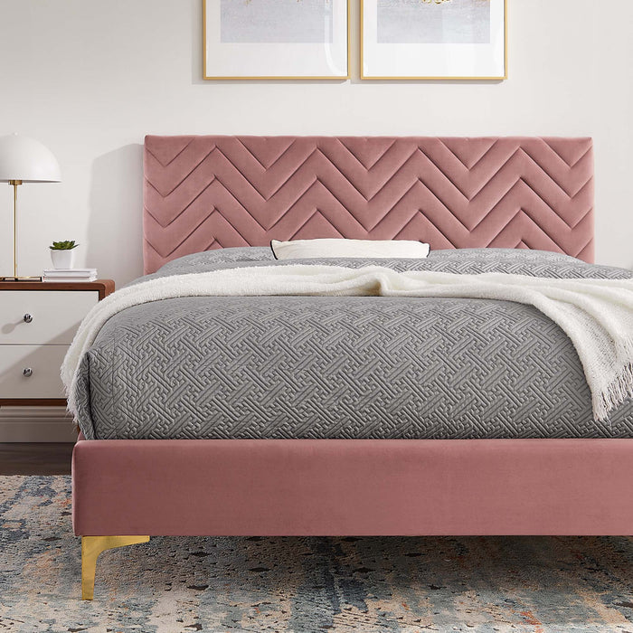 Leah Chevron Tufted Performance Velvet Twin Platform Bed