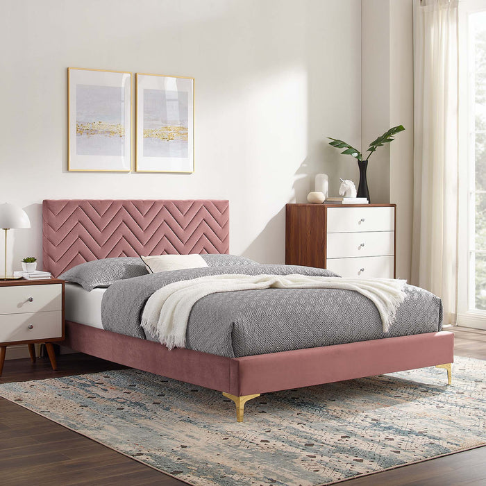 Leah Chevron Tufted Performance Velvet Twin Platform Bed