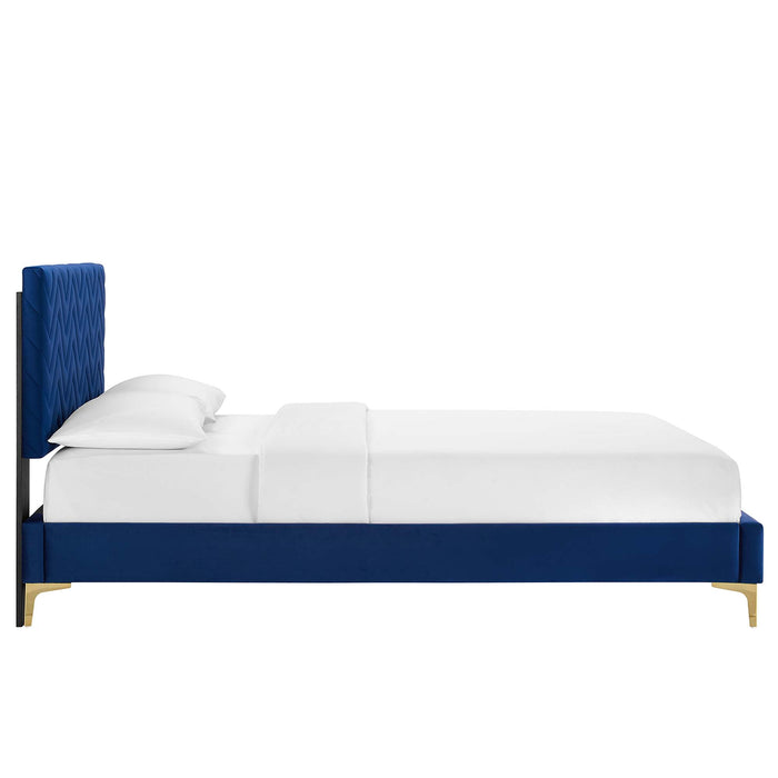 Leah Chevron Tufted Performance Velvet Twin Platform Bed