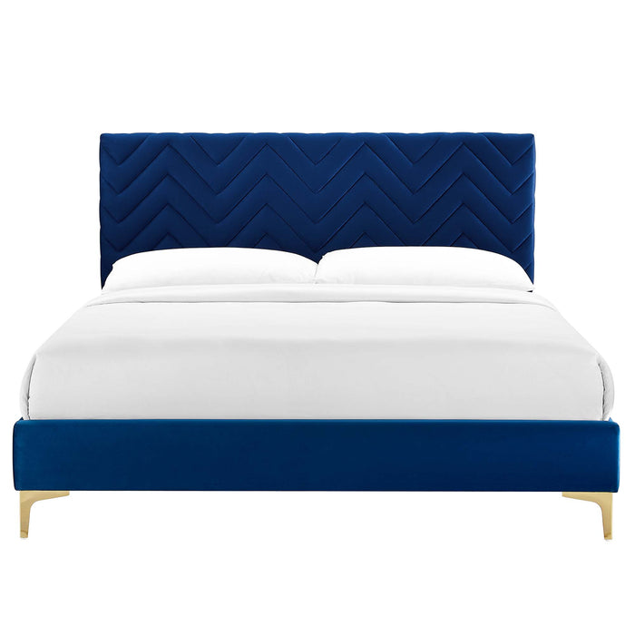 Leah Chevron Tufted Performance Velvet Twin Platform Bed