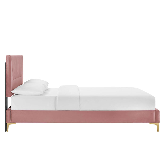 Yasmine Channel Tufted Performance Velvet Twin Platform Bed