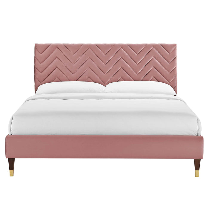 Leah Chevron Tufted Performance Velvet Twin Platform Bed