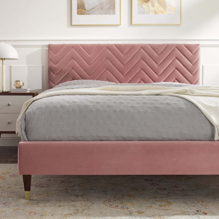 Leah Chevron Tufted Performance Velvet Twin Platform Bed