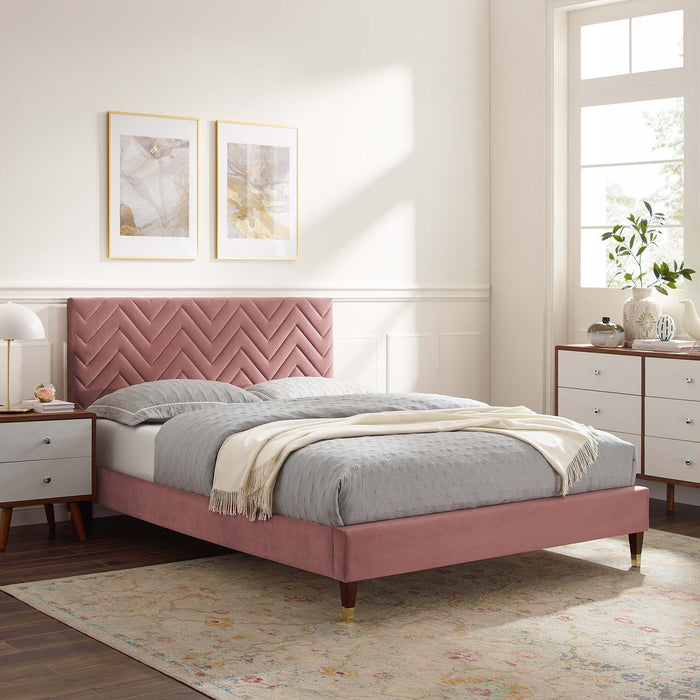 Leah Chevron Tufted Performance Velvet Twin Platform Bed