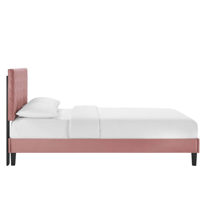 Leah Chevron Tufted Performance Velvet Twin Platform Bed