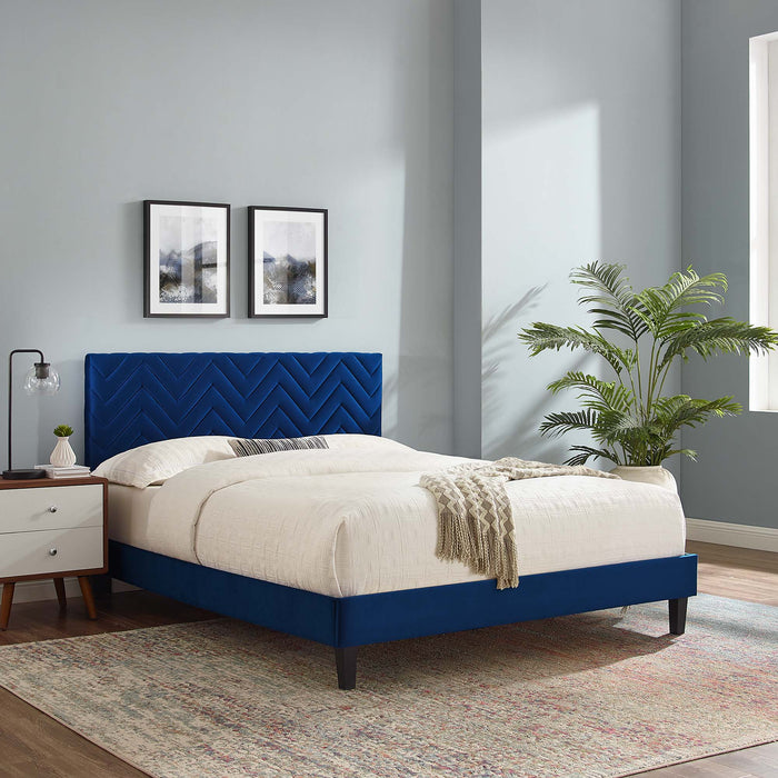 Leah Chevron Tufted Performance Velvet Twin Platform Bed