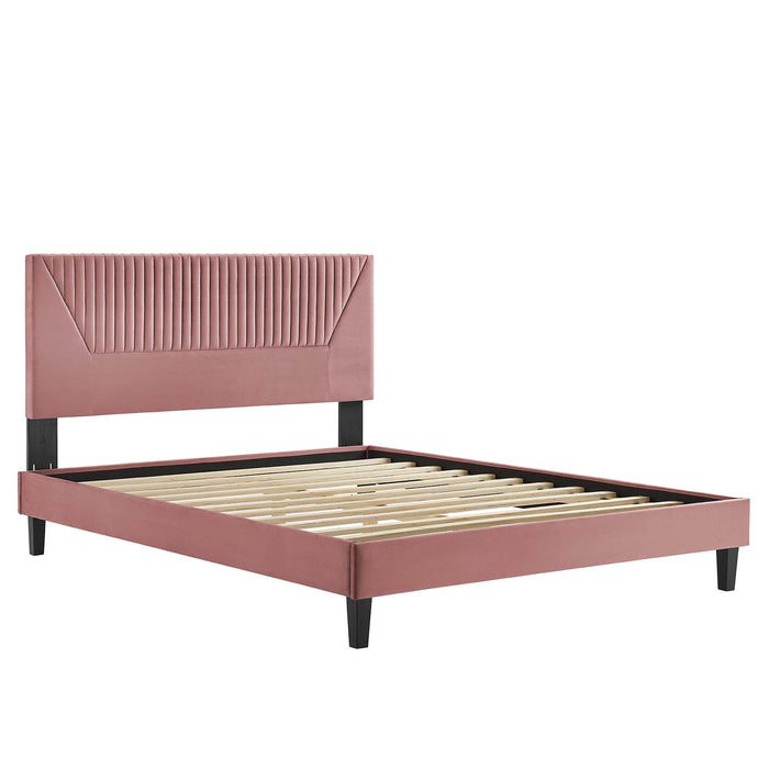 Yasmine Channel Tufted Performance Velvet Twin Platform Bed