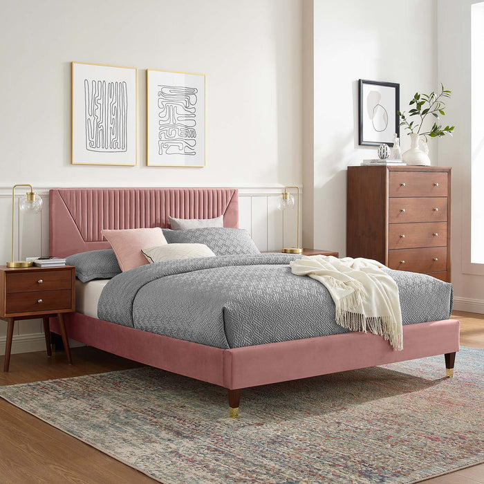 Yasmine Channel Tufted Performance Velvet Full Platform Bed