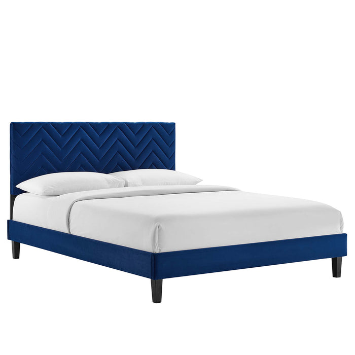 Leah Chevron Tufted Performance Velvet Full Platform Bed