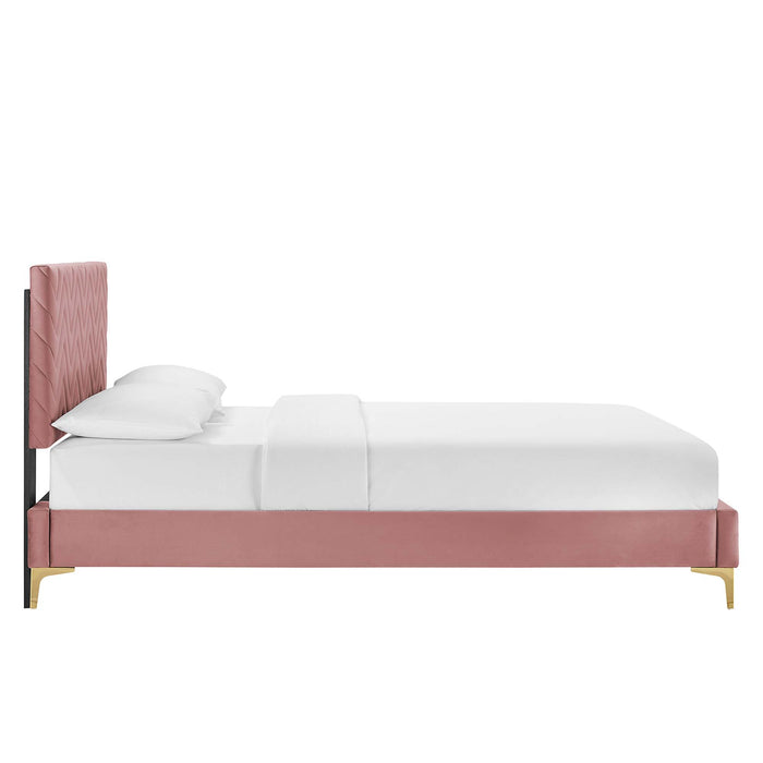 Leah Chevron Tufted Performance Velvet King Platform Bed