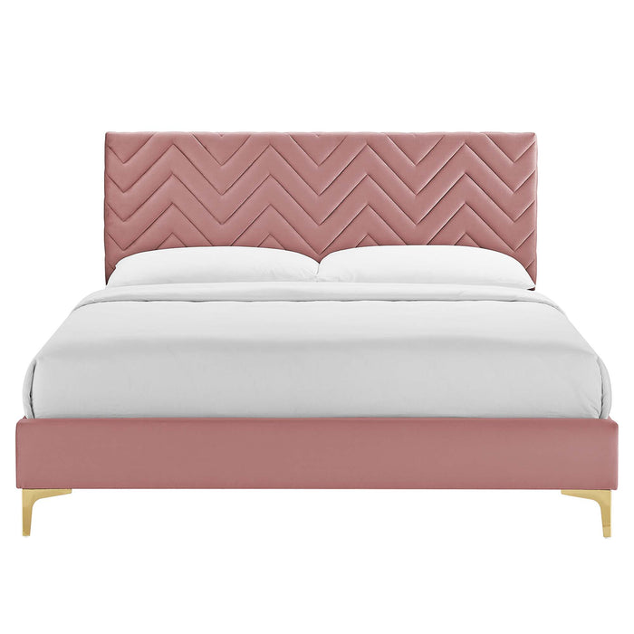 Leah Chevron Tufted Performance Velvet King Platform Bed