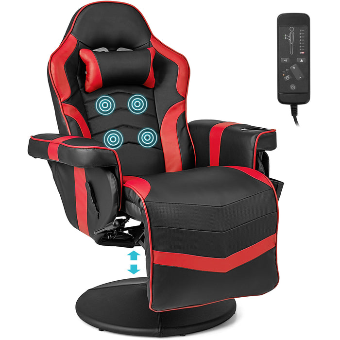 Massage Video Gaming Recliner Chair with Adjustable Height-Red