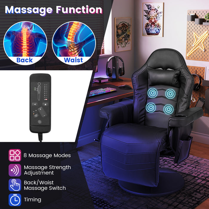 Massage Video Gaming Recliner Chair with Adjustable Height-Black