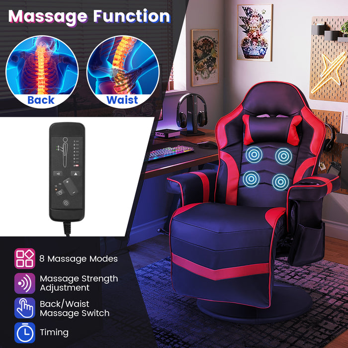 Massage Video Gaming Recliner Chair with Adjustable Height-Red