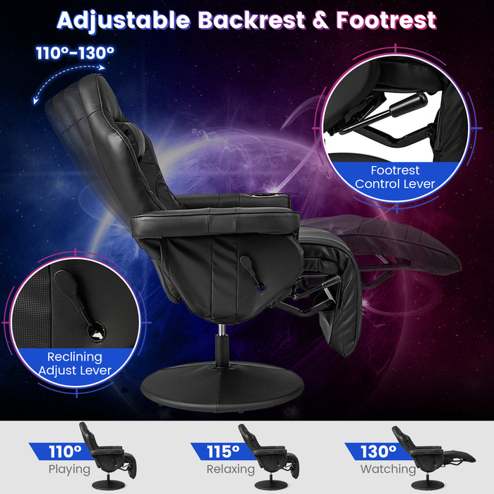 Massage Video Gaming Recliner Chair with Adjustable Height-Black