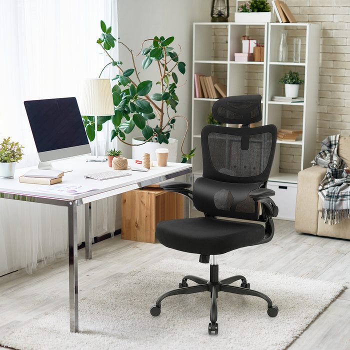 Mesh Office Chair with Adaptive Lumbar Support  Flip-up Armrests  Reclining Backrest-Black